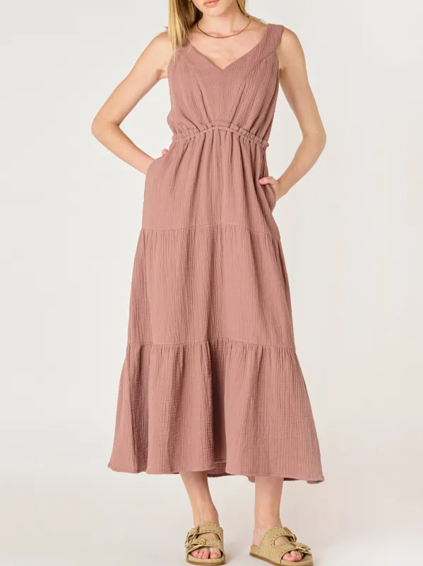 DEX Sleeveless Textured Tiered Midi Dress made by Dex