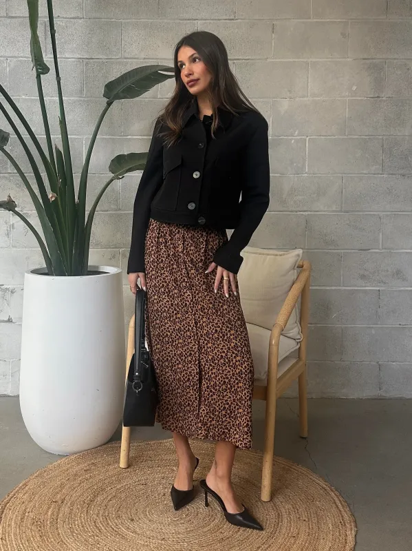 DEX Leopard Button Front Midi Skirt sold by 27 Boutique