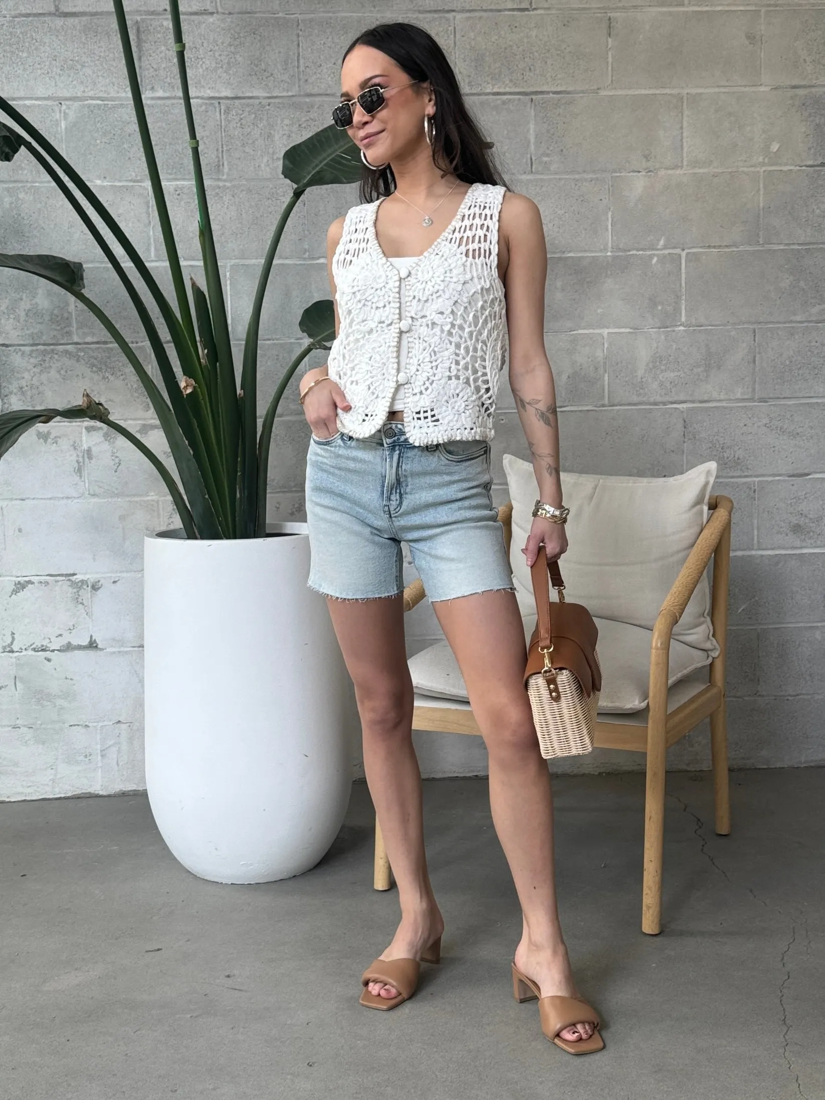 DEX Button Front Crochet Vest sold by 27 Boutique