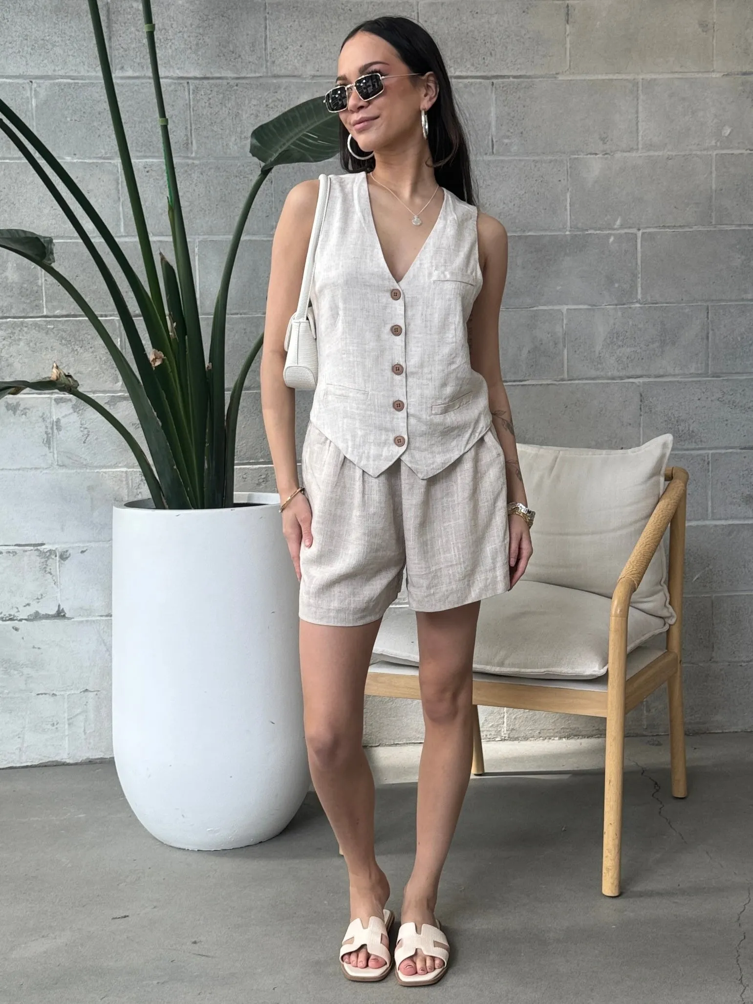 BLACK TAPE Button Front Linen Vest sold by 27 Boutique