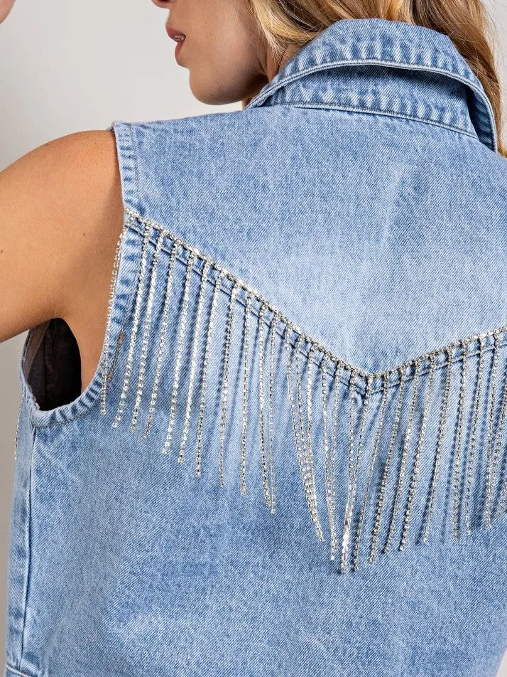 27 Cropped Rhinestone Fringe Denim Vest sold by 27 Boutique product image thumbnail 5