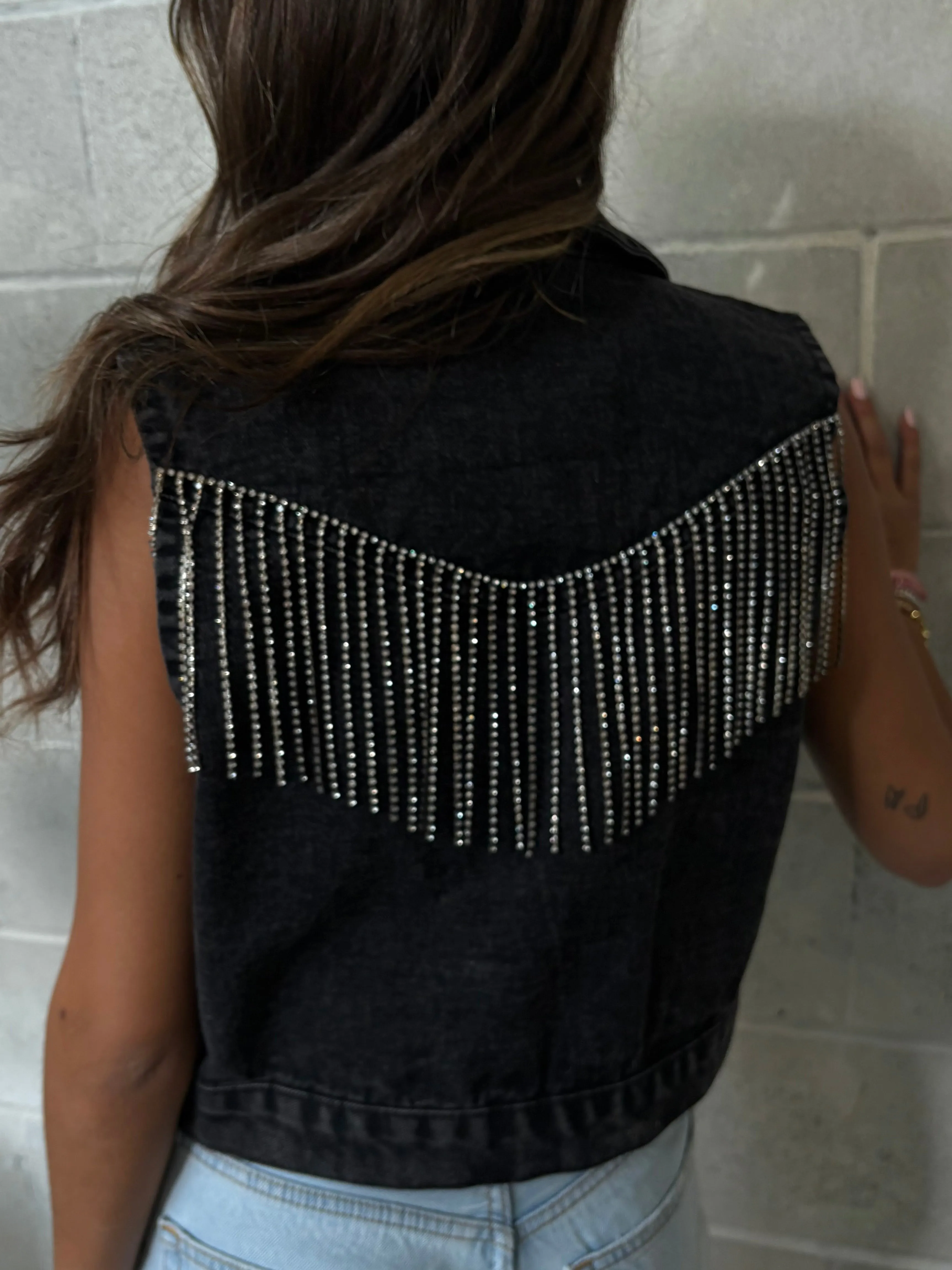 27 Cropped Rhinestone Fringe Denim Vest sold by 27 Boutique product image thumbnail 2