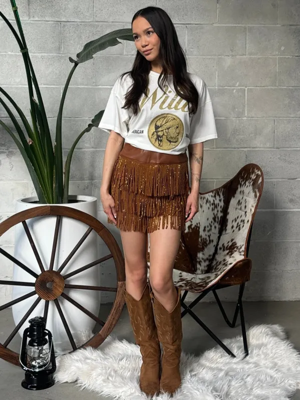 27 Faux Leather Studded Fringe Skort sold by 27 Boutique