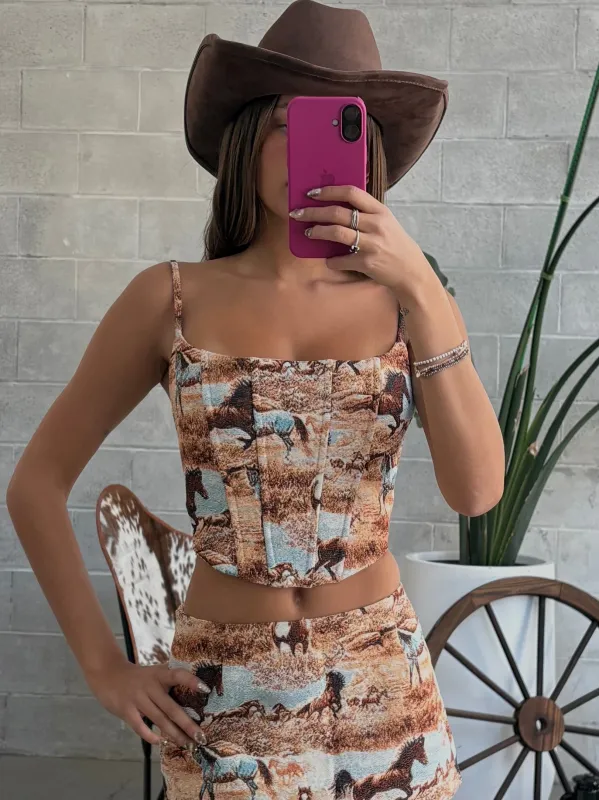 27 Horse Tapestry Corset Top sold by 27 Boutique