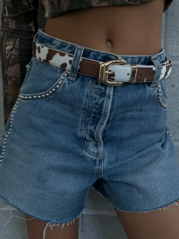 27 Squared Buckle Faux Fur Cow Print Belt sold by 27 Boutique