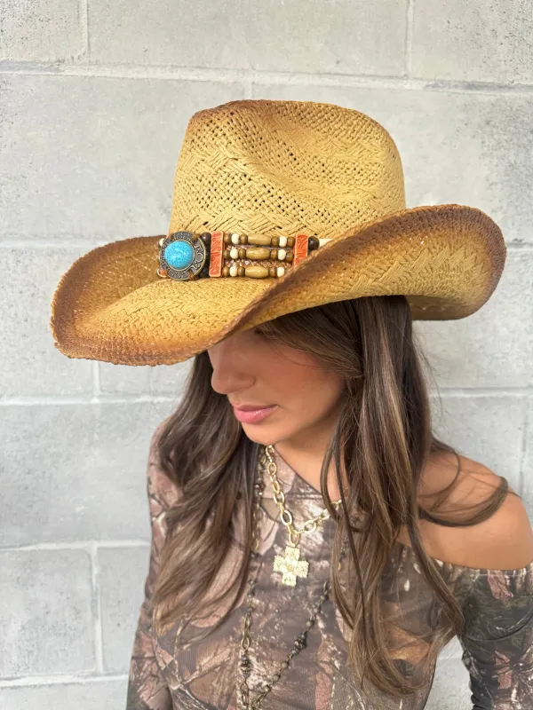 27 Beaded Band Straw Cowboy Hat sold by 27 Boutique