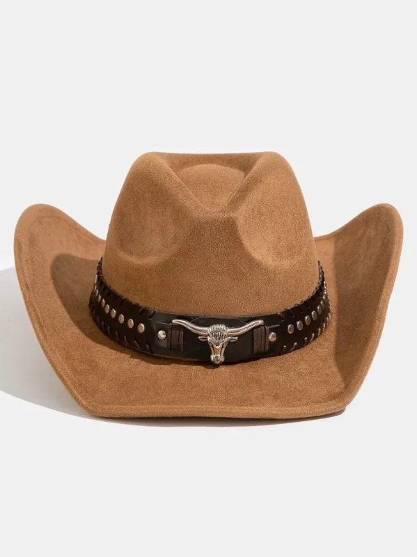 27 Faux-Suede Studded Longhorn Band Cowboy Hat sold by 27 Boutique