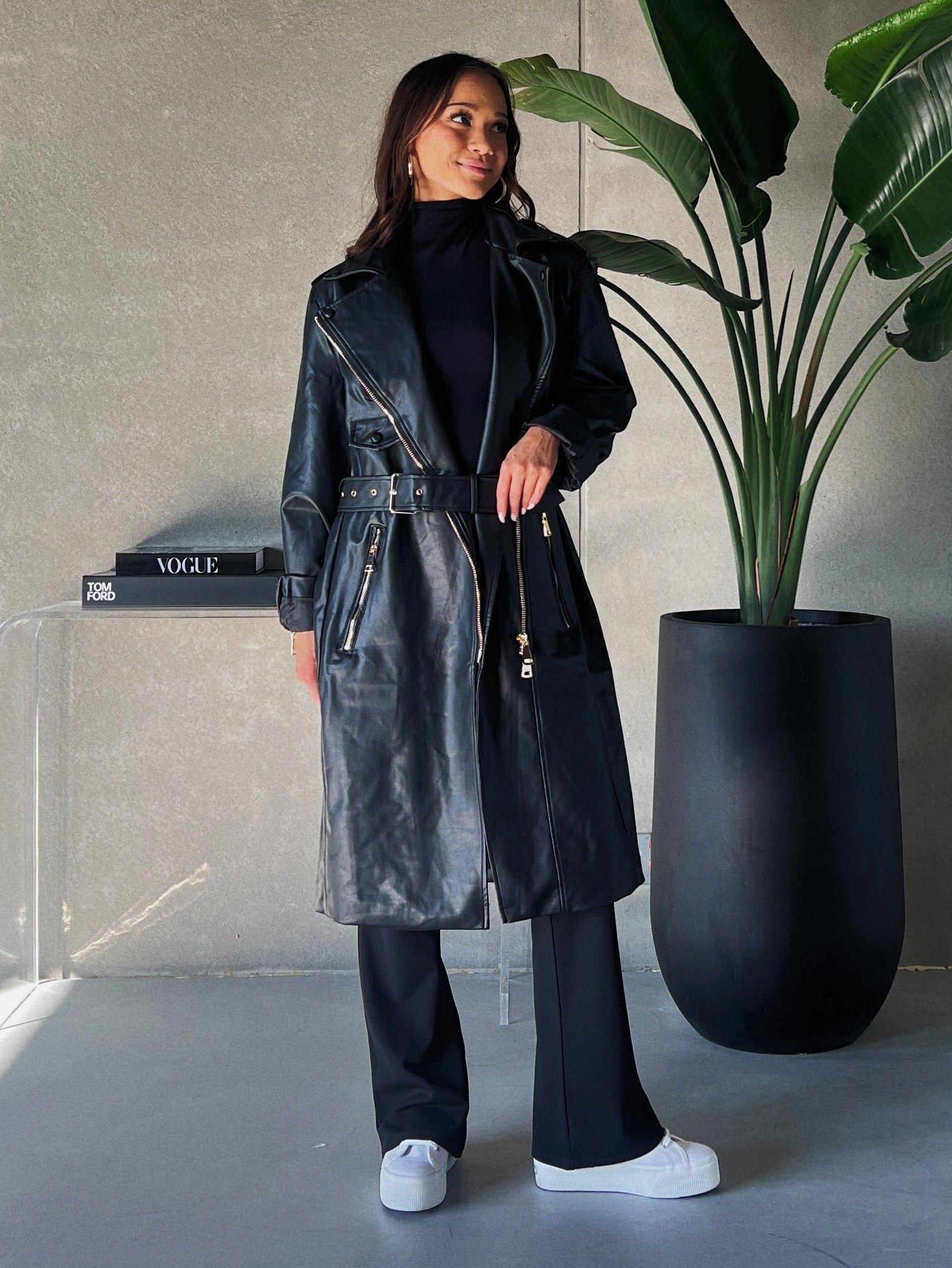 【MODEST MOOD】Trench Leather Coat 2nd. Trench Leather Coat (wood brown) - Modest Mood