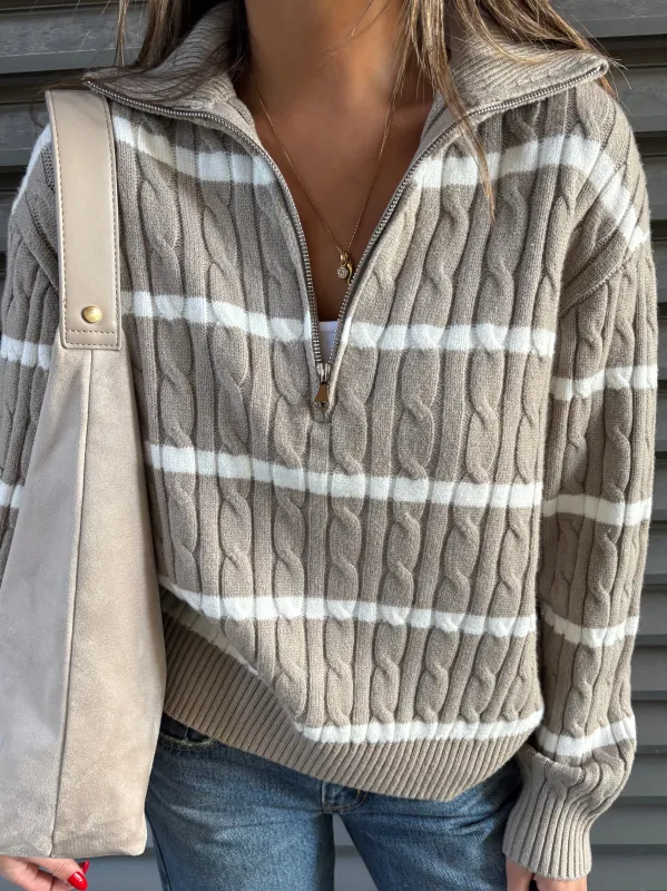 DEX Half Zip Cable Knit Sweater sold by 27 Boutique