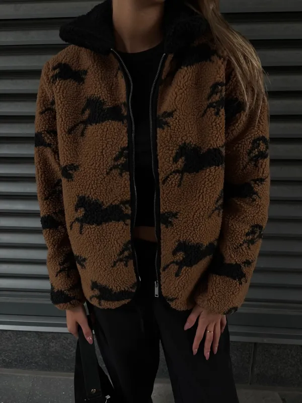 RD STYLE Jolene Horse Print Sherpa Jacket sold by 27 Boutique
