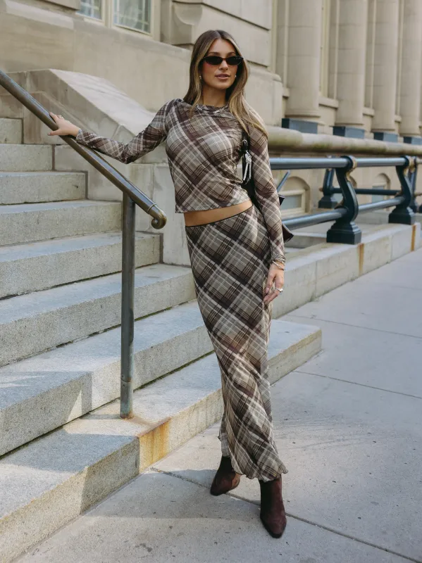 DEX Plaid Mesh Midi Skirt sold by 27 Boutique