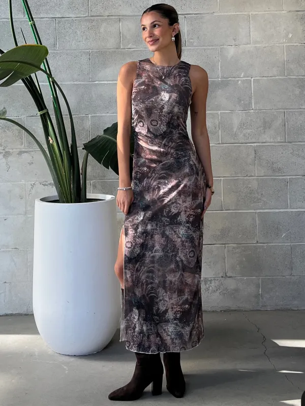 DEX Shirred Mesh Midi Dress sold by 27 Boutique