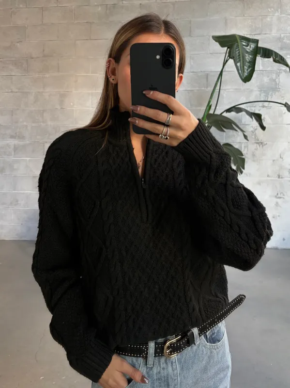 ROOM 34 Half Zip Cable Knit Sweater sold by 27 Boutique