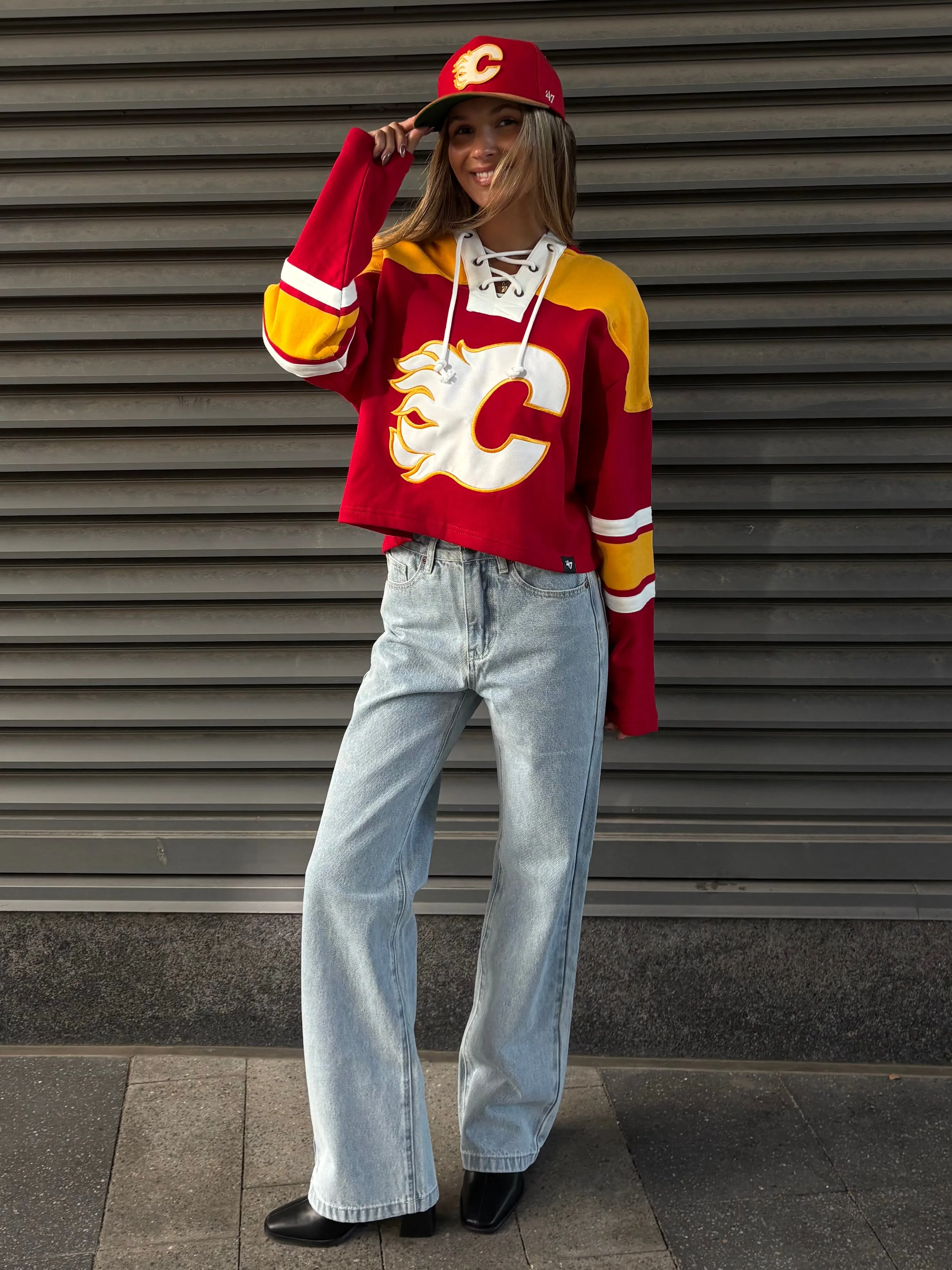 '47 BRAND NHL Calgary Flames '47 Cropped Superior Lace Hoodie sold by 27 Boutique product image thumbnail 2
