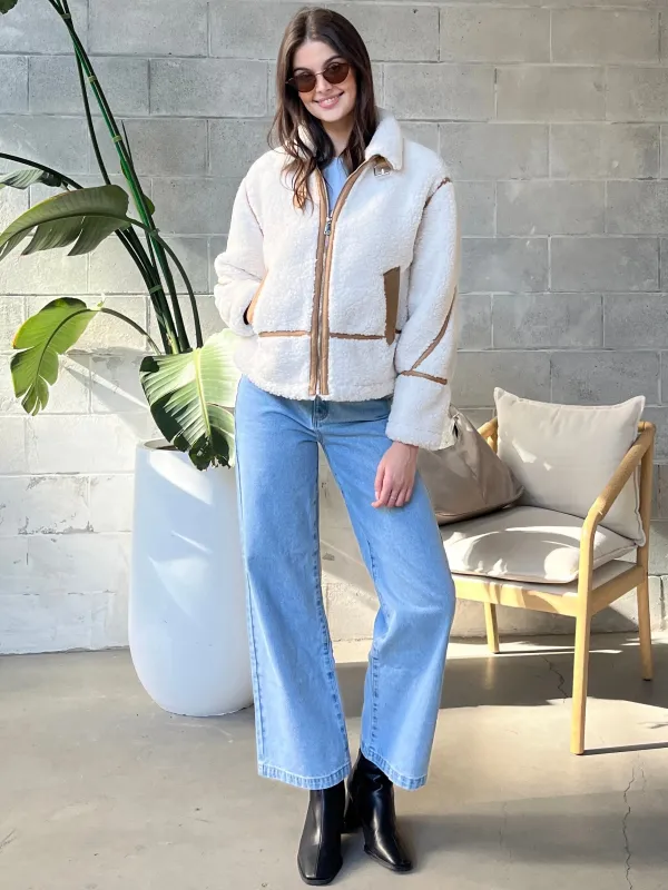 DEX Contrast Detail Fleece Sherpa Jacket sold by 27 Boutique