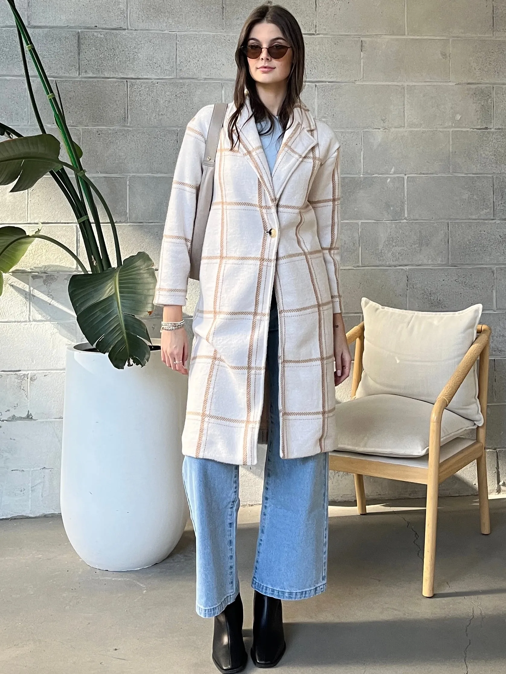 DEX Plaid Soft Long Coat sold by 27 Boutique