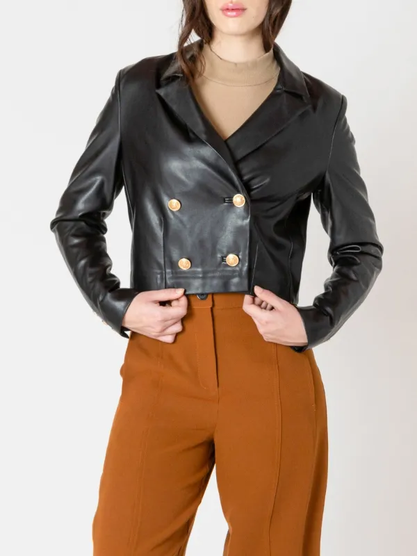 BLACK TAPE Faux Leather Cropped Double Breasted Jacket sold by 27 Boutique