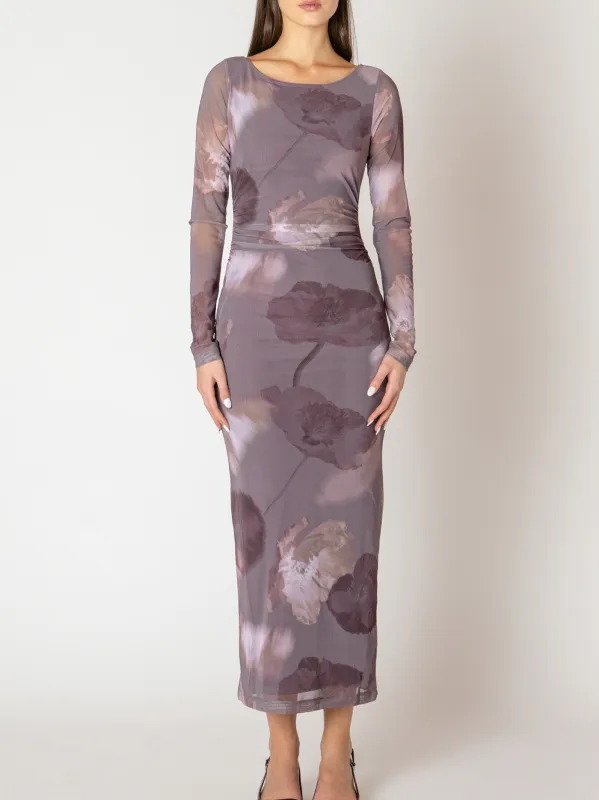 BLACK TAPE Printed Mesh Long Sleeve Maxi Dress sold by 27 Boutique