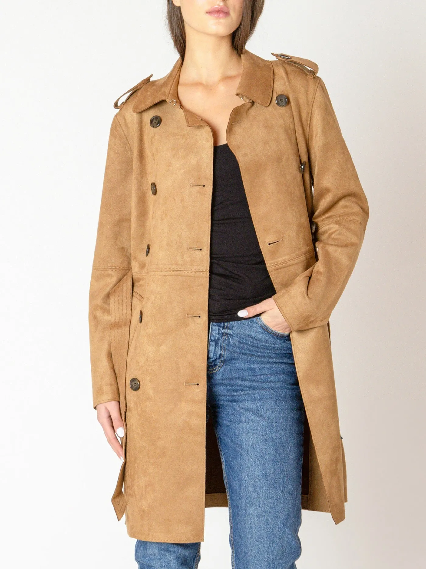 BLACK TAPE Faux Suede Belted Trench Coat sold by 27 Boutique product image thumbnail 5