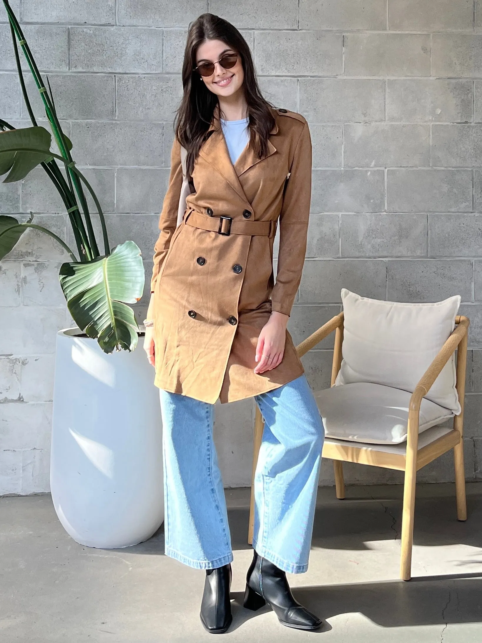 BLACK TAPE Faux Suede Belted Trench Coat sold by 27 Boutique product image thumbnail 3