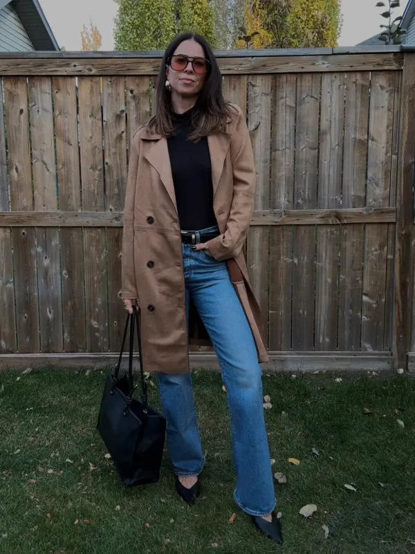 BLACK TAPE Faux Suede Belted Trench Coat made by Dex