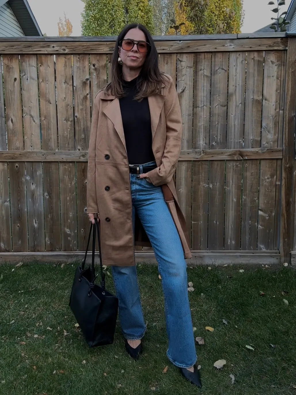 BLACK TAPE Faux Suede Belted Trench Coat sold by 27 Boutique