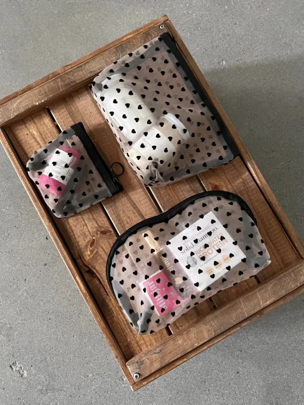 27 Mesh Heart Cosmetic Bag made by 27 Boutique