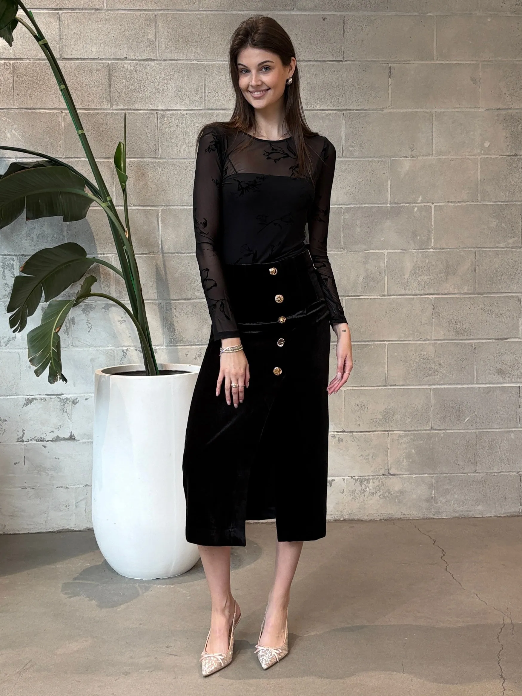 DEX Mesh Patterned Long Sleeve Bodysuit sold by 27 Boutique