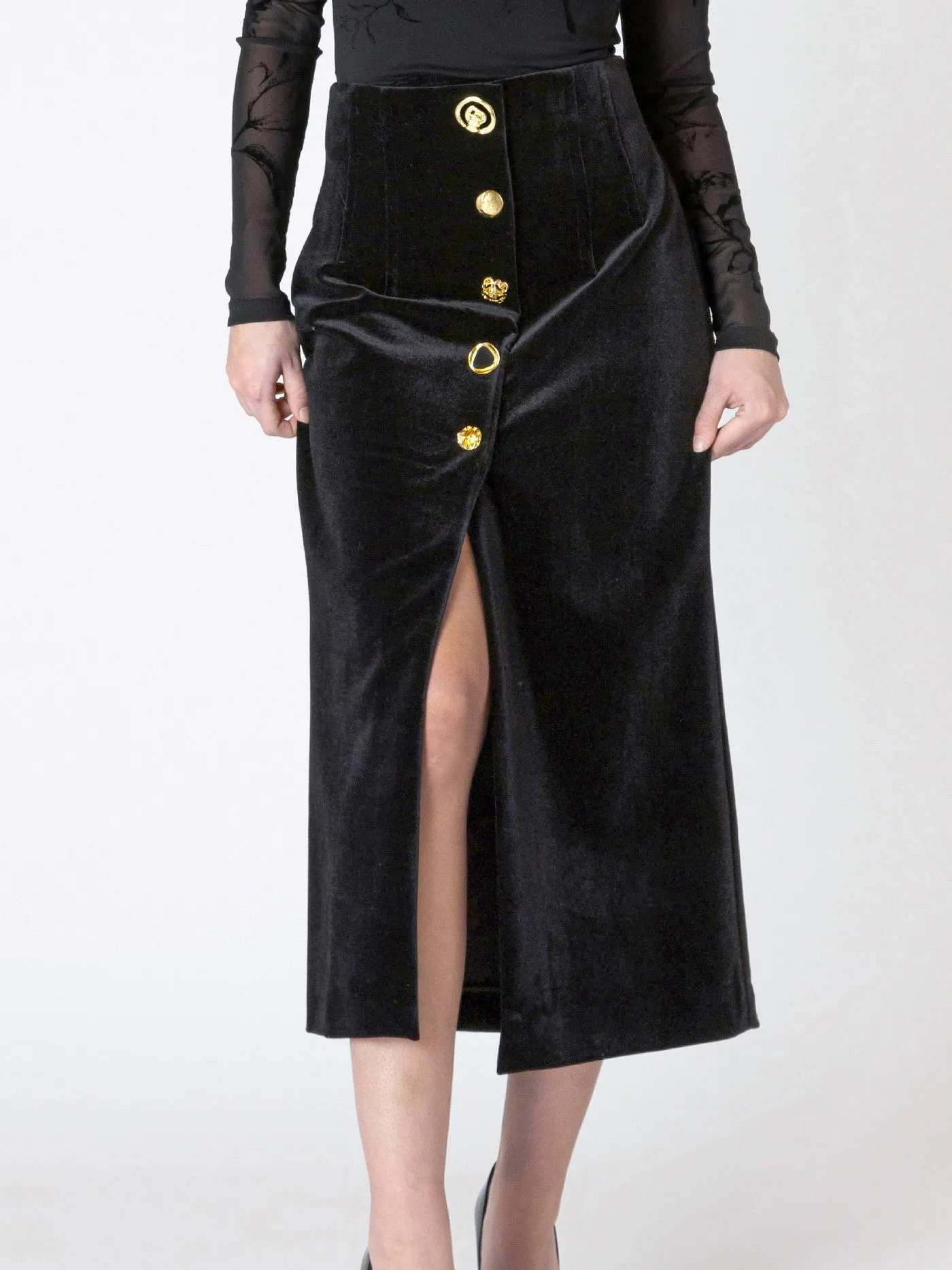 DEX Buttoned Velvet Midi Skirt sold by 27 Boutique product image thumbnail 3