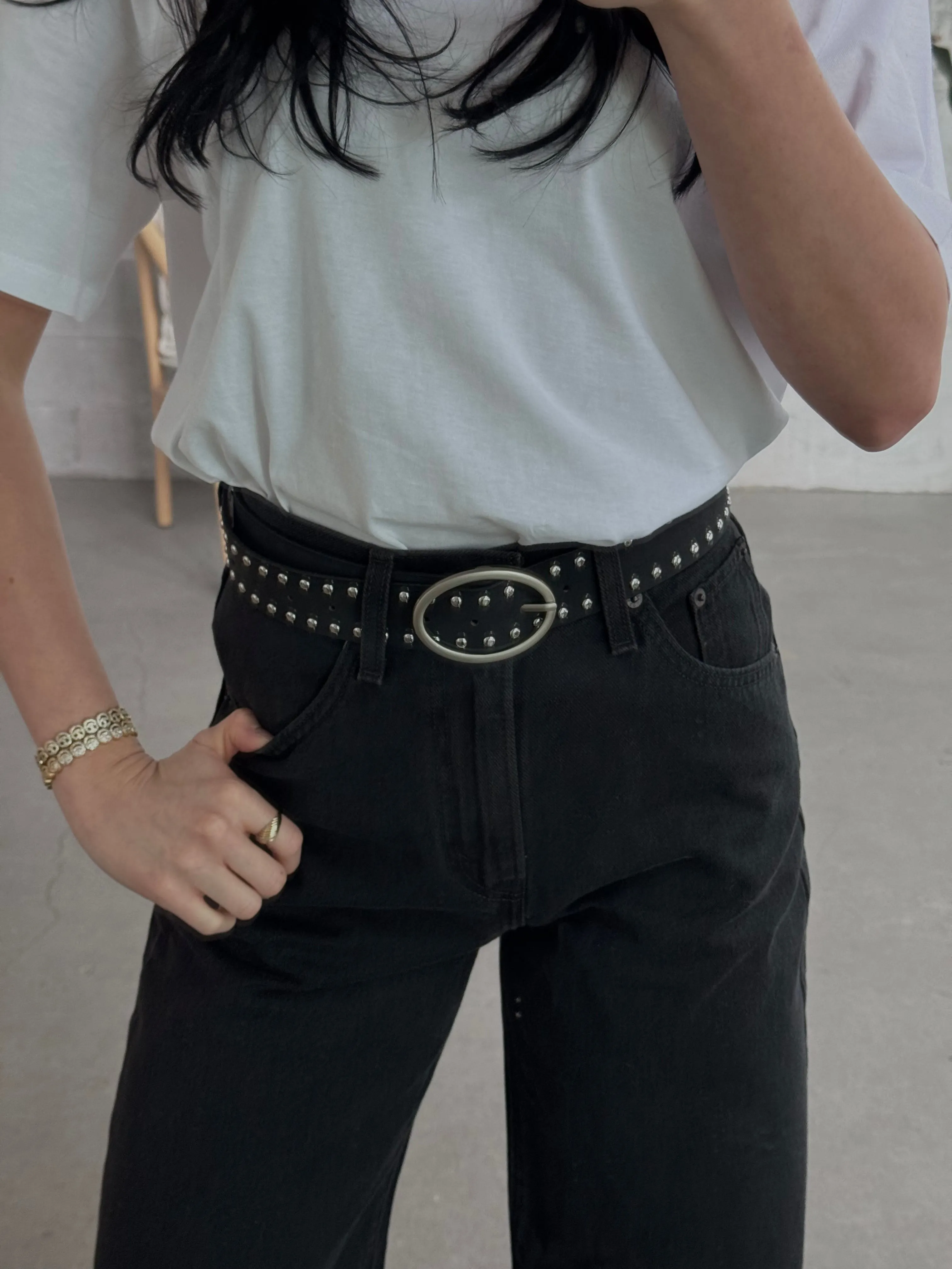 27 Oval Buckle Studded Belt sold by 27 Boutique