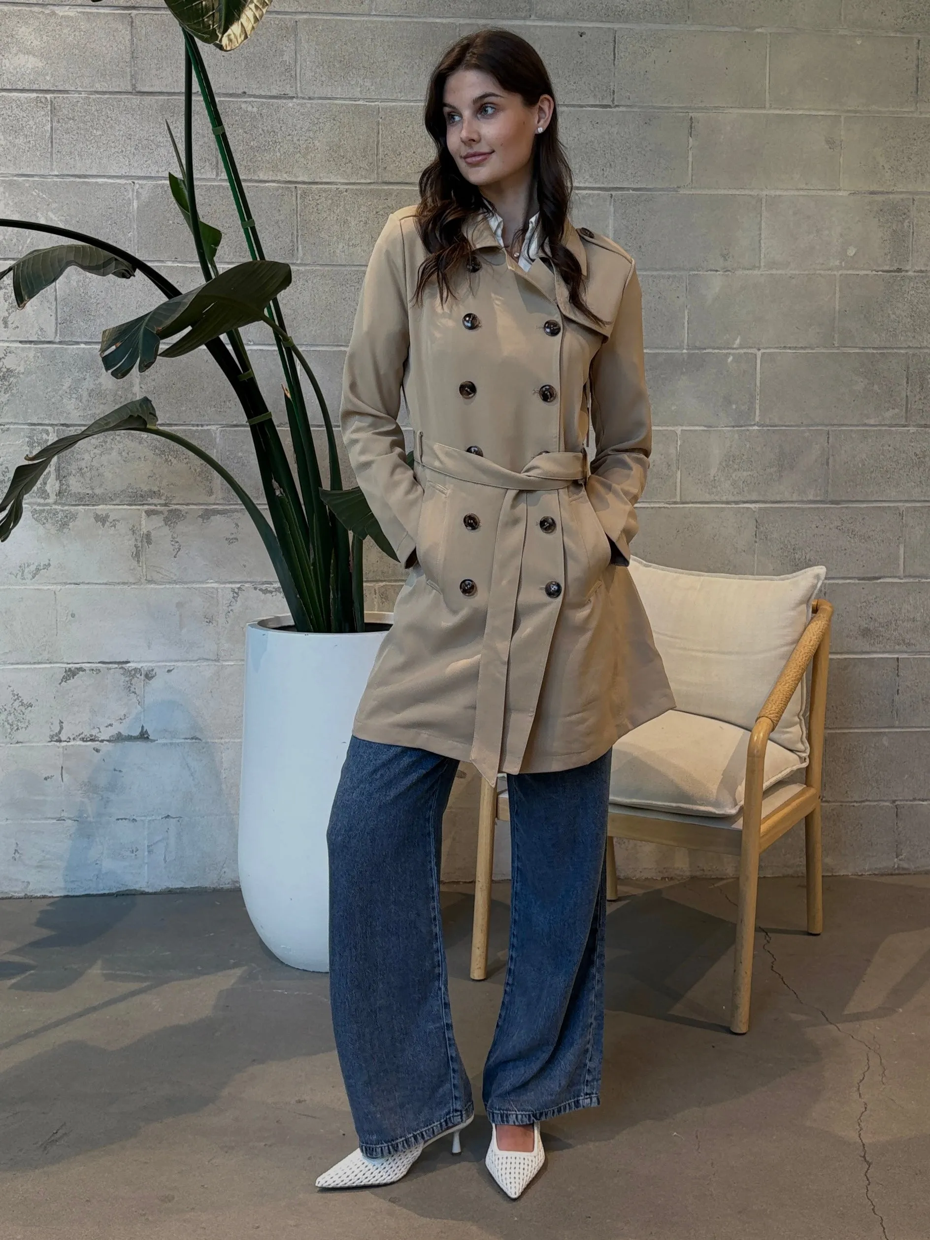 BLACK TAPE Double Breasted Belted Trench Coat sold by 27 Boutique