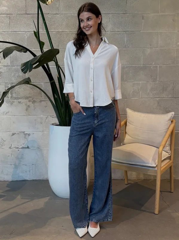 BLACK TAPE Cuffed Button Front Blouse sold by 27 Boutique