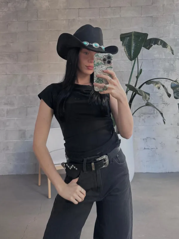 27 Concho Chain Faux Suede Hat sold by 27 Boutique