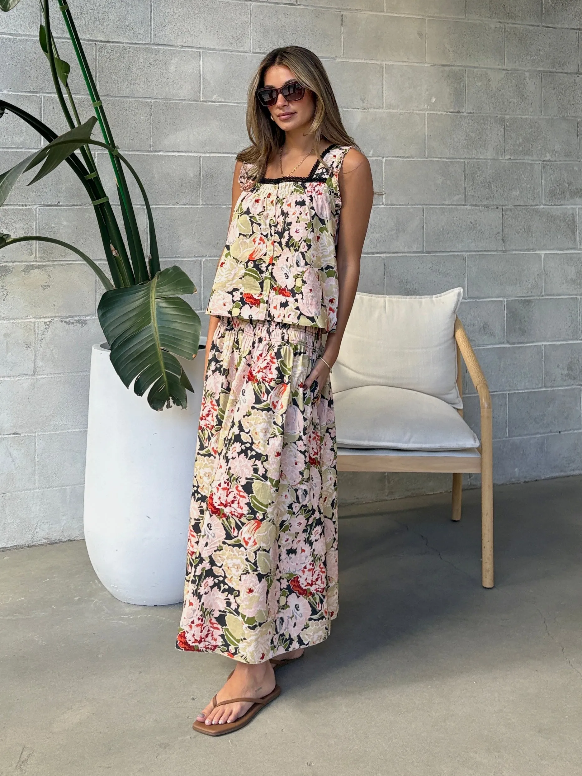 DEX Smocked Waist Midi Skirt sold by 27 Boutique