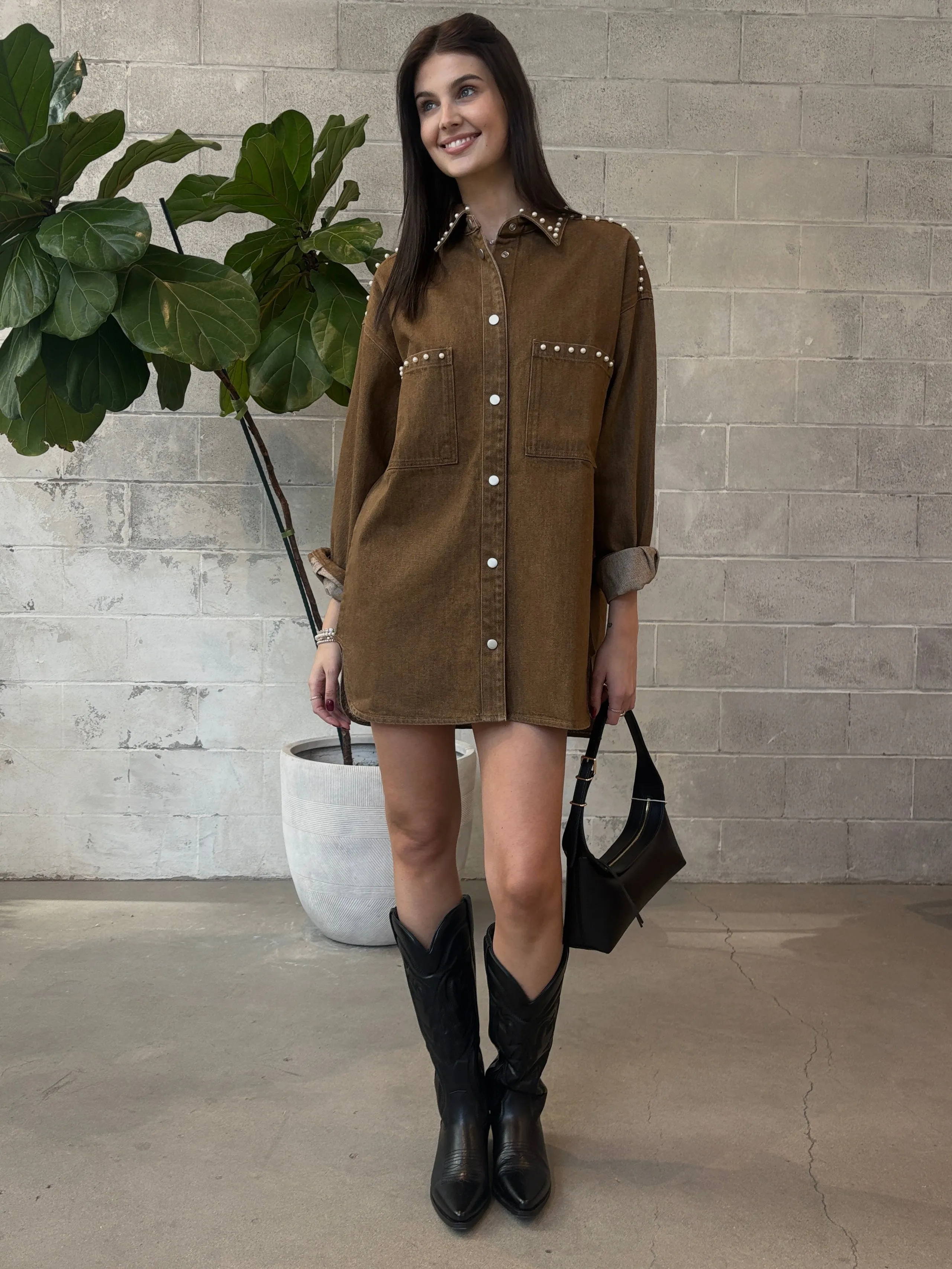 BRUNETTE THE LABEL Pearl Shania Oversized Denim Jacket/Shirt Dress sold by 27 Boutique