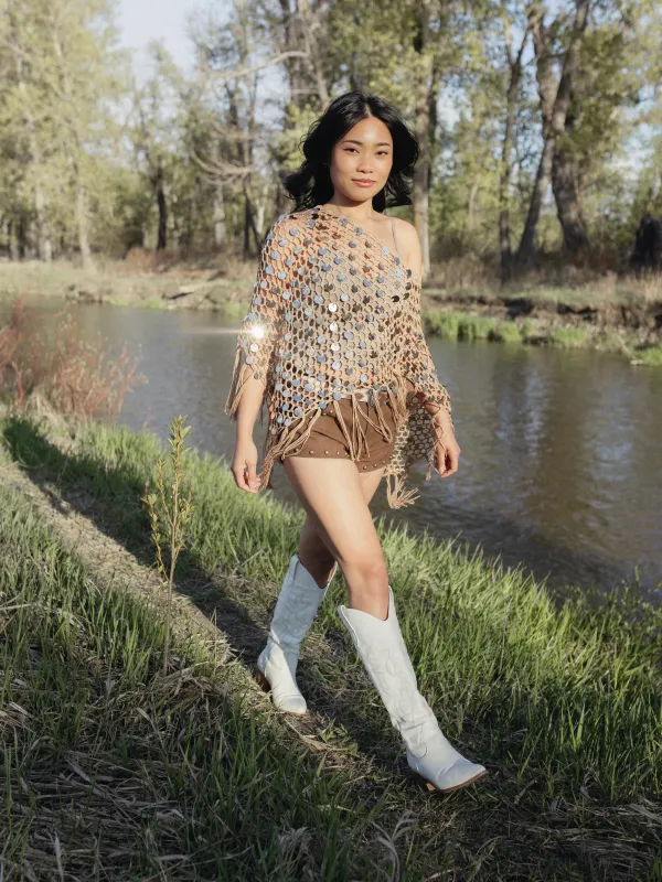 27 Sequin Open Crochet Fringe Poncho made by 27 Boutique