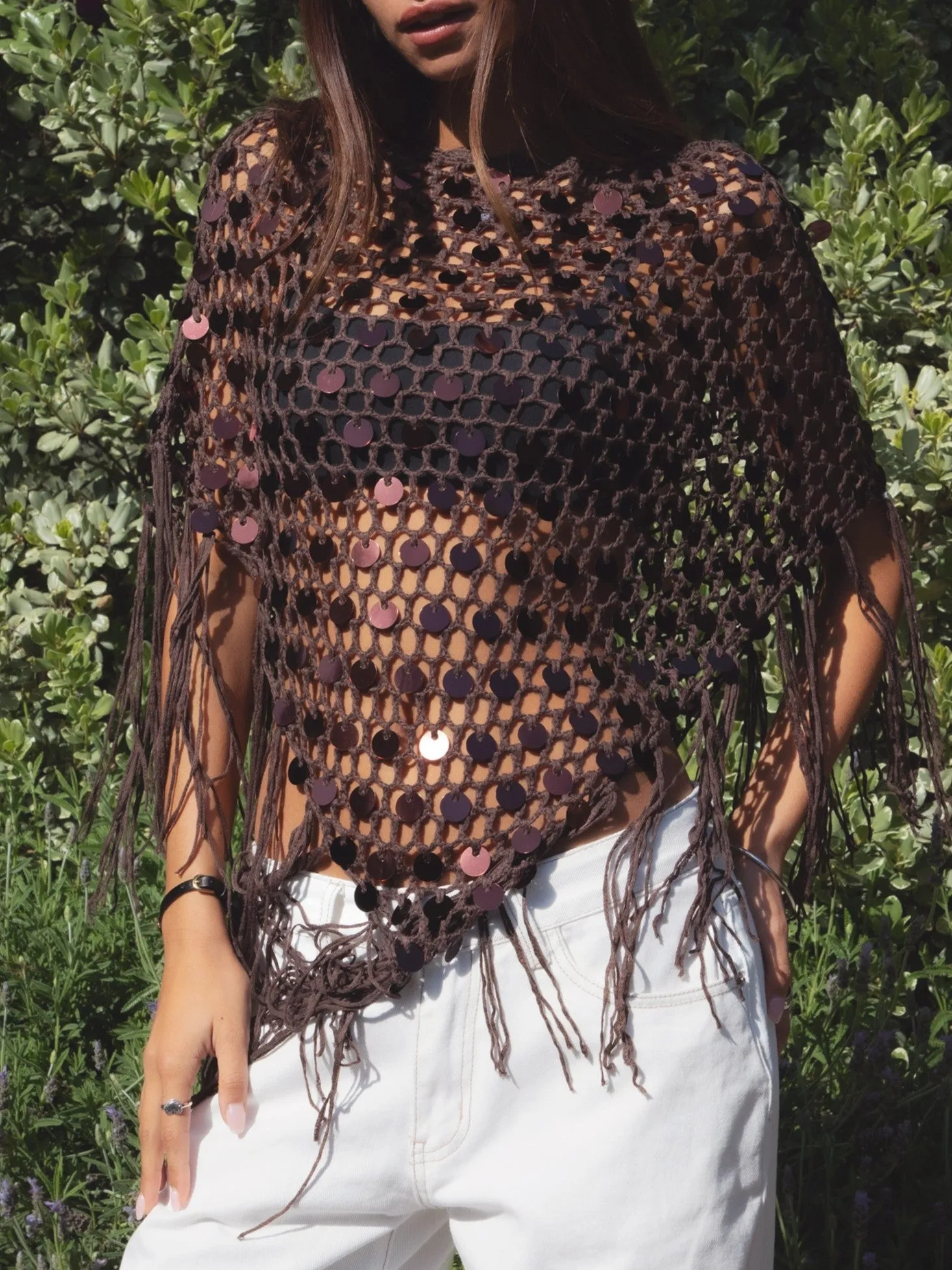 27 Sequin Open Crochet Fringe Poncho sold by 27 Boutique product image thumbnail 3