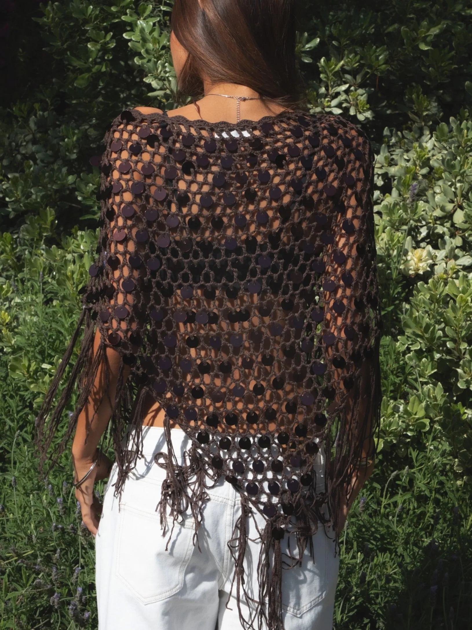 27 Sequin Open Crochet Fringe Poncho sold by 27 Boutique product image thumbnail 4