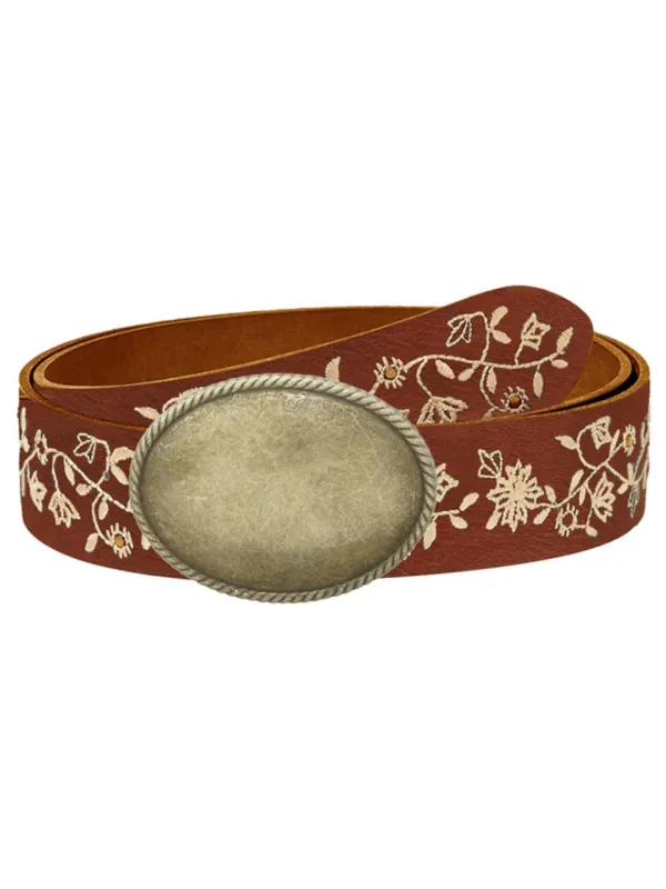 27 Oval Buckle & Floral Embroidery Wide Belt made by 27 Boutique