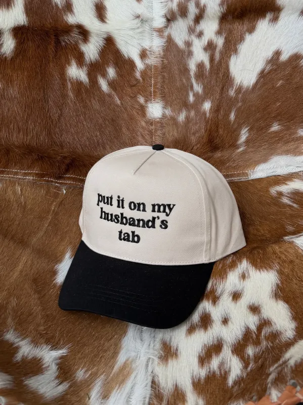 27 'Put It On My Husband's Tab' Embroidered Trucker Hat made by 27 Boutique