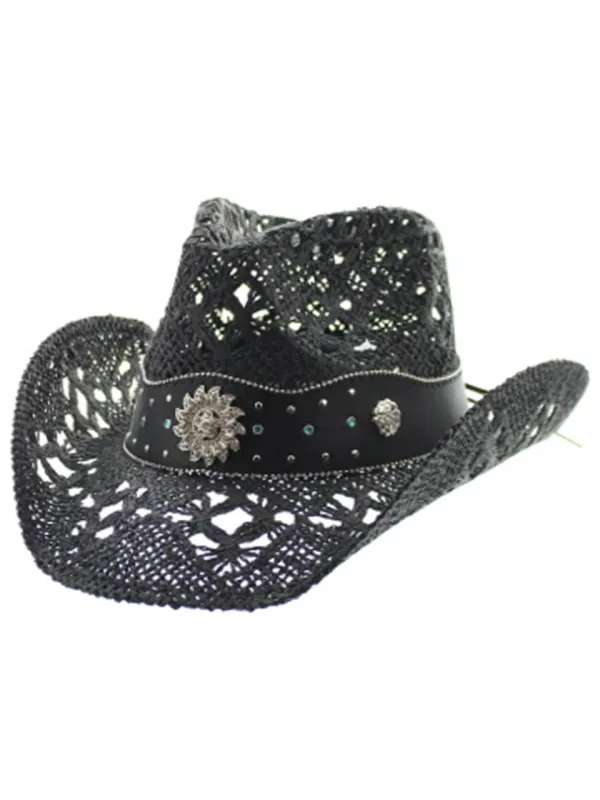 27 Studded Leather Band Woven Straw Cowboy Hat made by 27 Boutique
