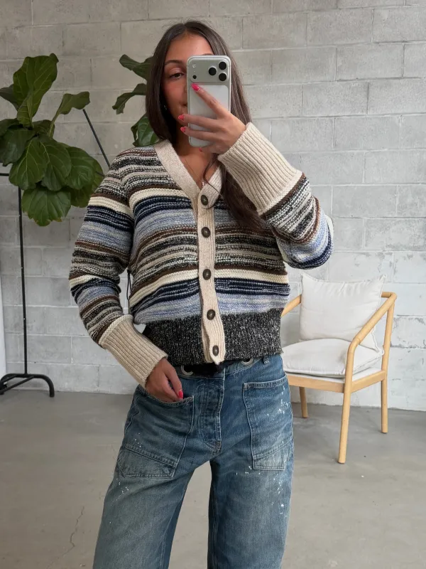 DEX Striped Button Front Cardigan made by Dex
