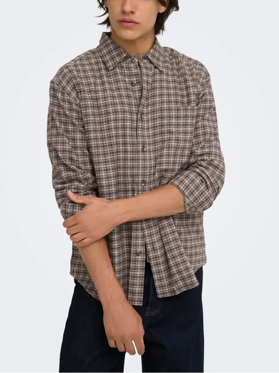ONLY + SONS Loose Checked Long Sleeve Shirt sold by 27 Boutique