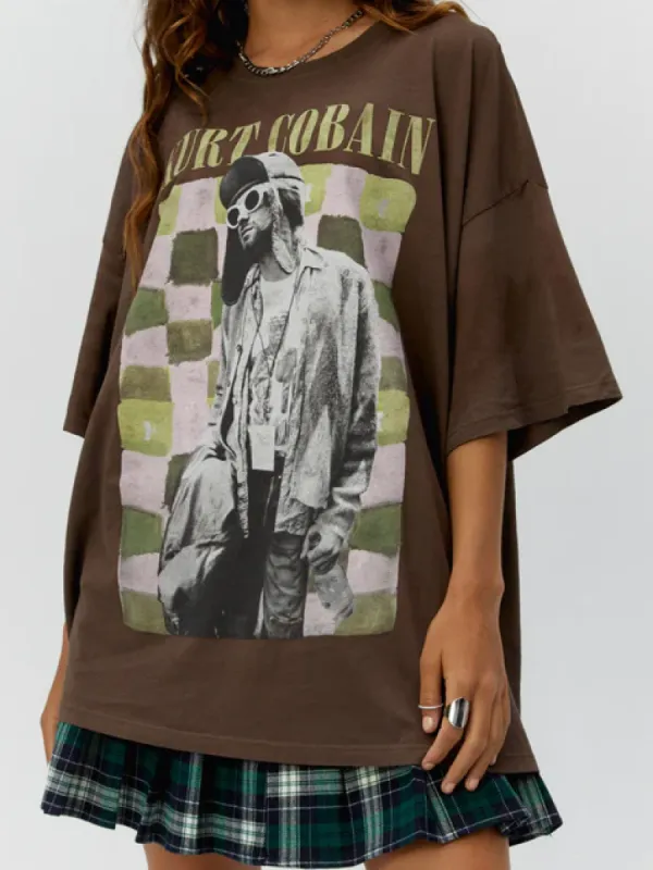 DAYDREAMER Kurt Cobain Checkered One Size Tee sold by 27 Boutique