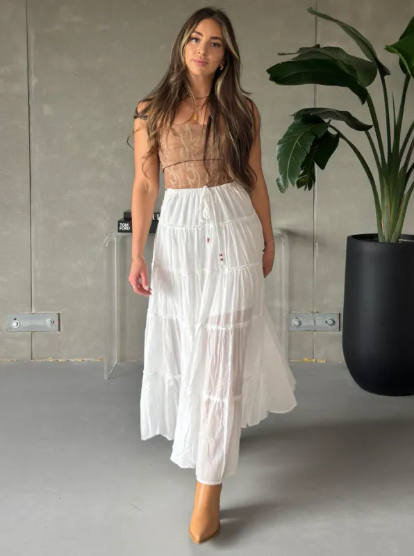 27 Drawstring Tiered Maxi Skirt sold by 27 Boutique