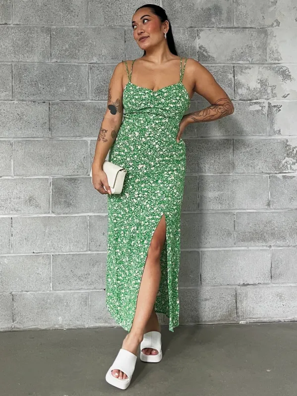 DEX Floral Ruched Maxi Dress sold by 27 Boutique