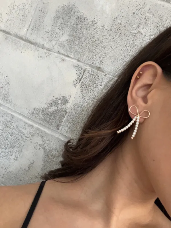 PIECES Pearl Bow Earrings sold by 27 Boutique