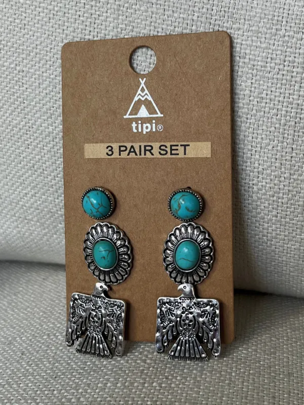 27 Western Concho Eagle 3 Pair Earring Set sold by 27 Boutique