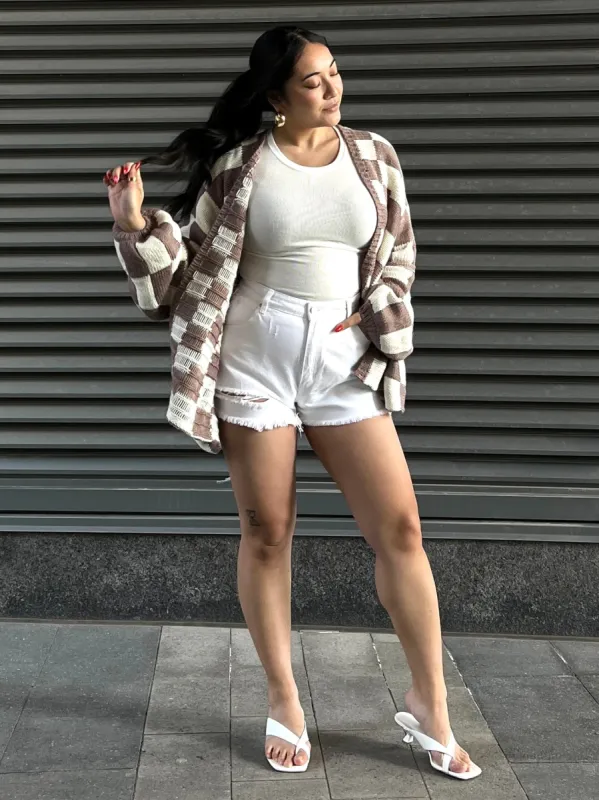 27 Balloon Sleeve Checkered Sweater Cardigan sold by 27 Boutique