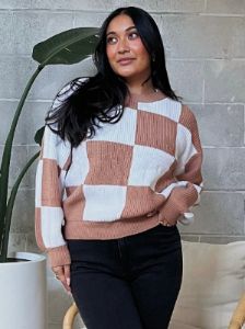 27 Checkered Knit Sweater sold by 27 Boutique
